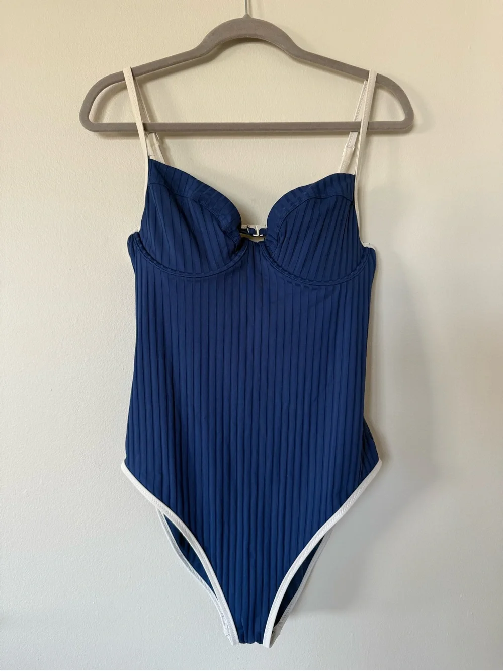 aerie Navy Ribbed One-Piece with White Straps